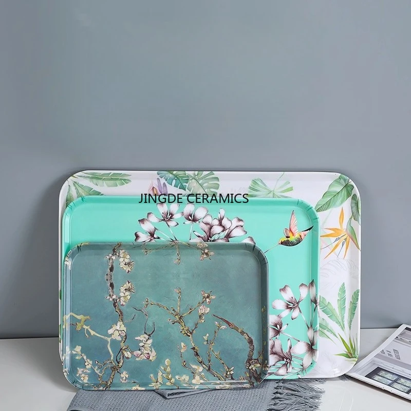 

1pc Rectangular Melamine Tray Bread, Dessert Plates Toast Cup Tray, Household Tea Set Storage Tray, Kitchen Bar Supplies