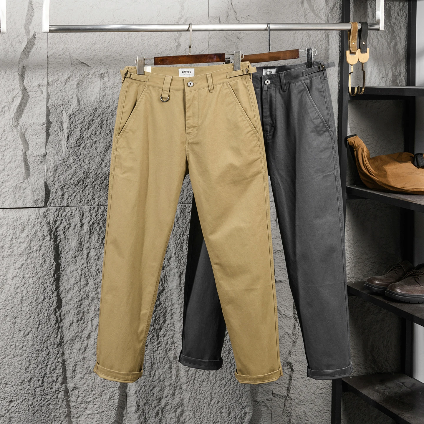 

Мужские повседневные брюки цвета хаки, прямого кроя, из хлопка, с эффектом потертости, осенне-зимние, плотные, дышащие, в американском стиле, для отдыха