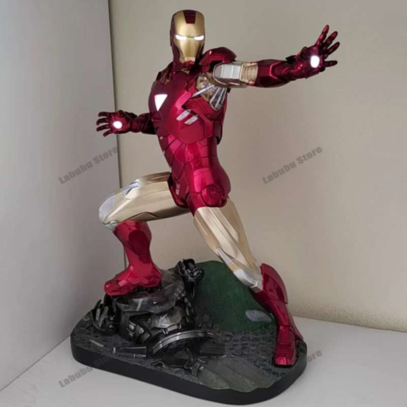 50cm Iron Man Mk6 Large Figurine Luminous Figures Spiderman Anime Figures Avengers Gk Model Ornaments Boyfriend Birthday Gift