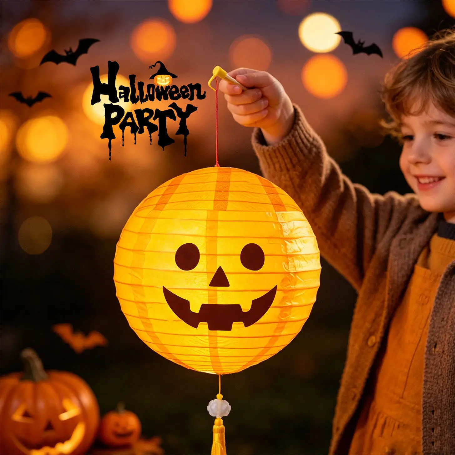 Halloween jack-o-lantern children's hand-held glowing lantern kindergarten handmade DIY party event decorations