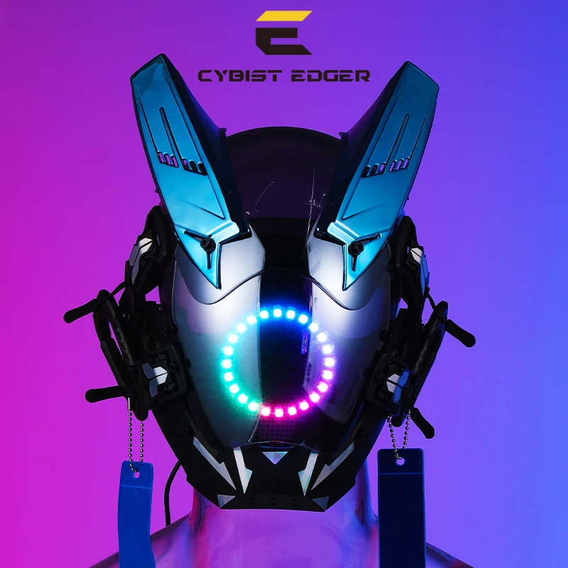 

CyberPunk Mask Colorful LED Night City Festival Blue Armoured Cosplay Stage Property SCI-FI Halloween Party Gifts For Adults