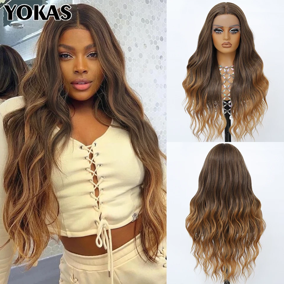

Natural Wave Synthetic Lace Front Women Wig With Baby Hair High Temperature Fiber Blonde Brown Lace Front Wig For African Female