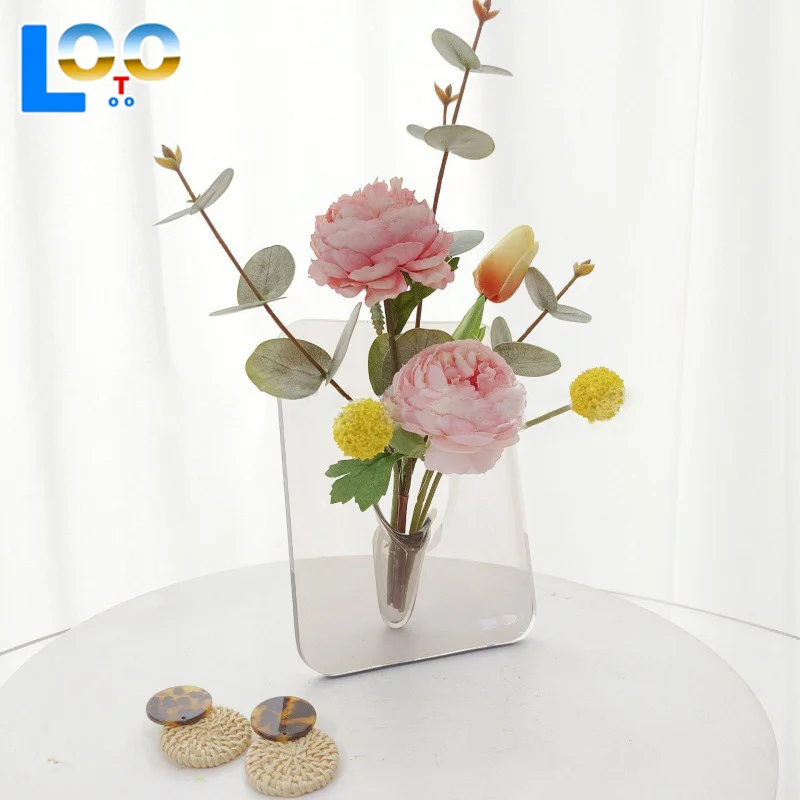 Florero de escritorio transparente crujiente para arreglos de flores frescas