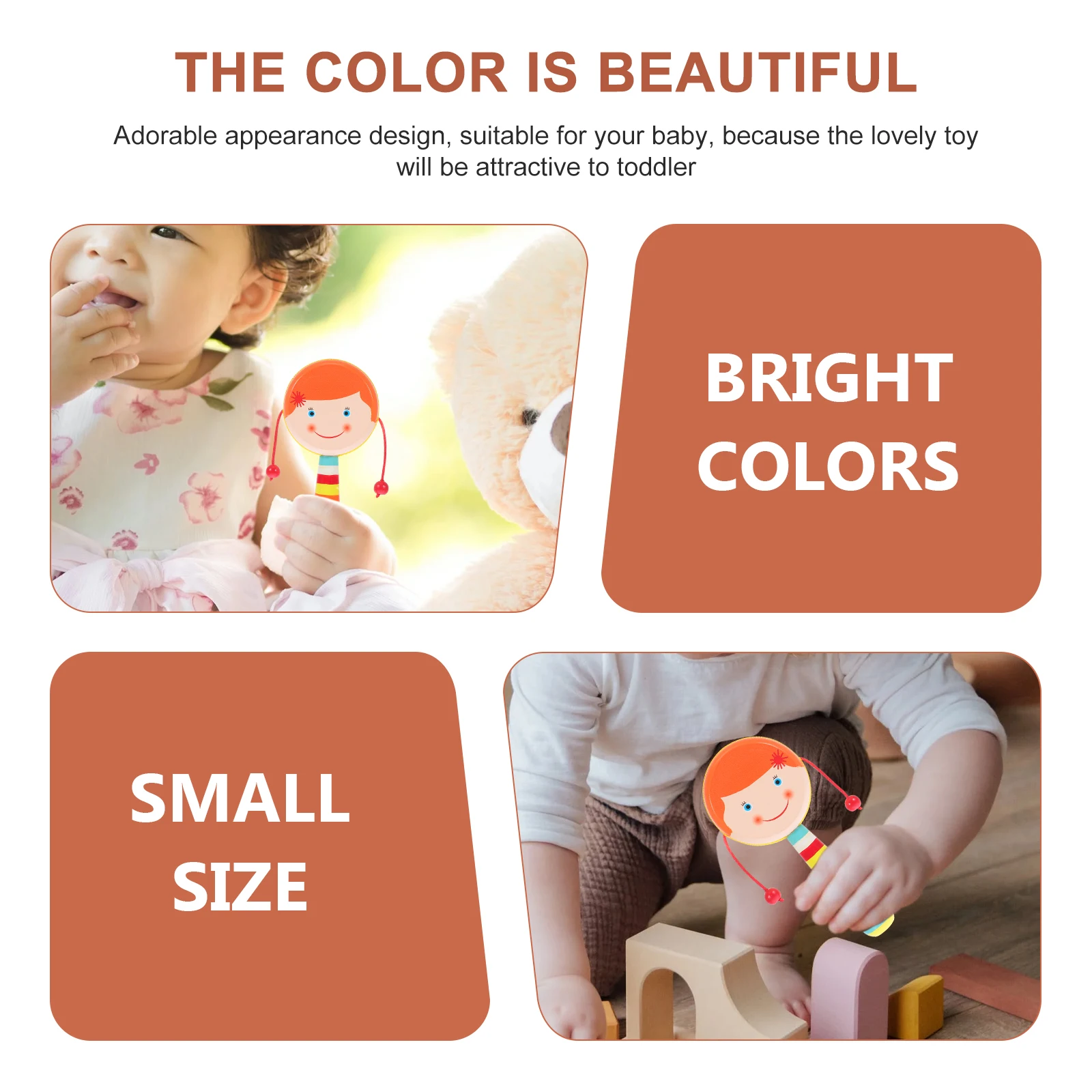 

1Pcs Wooden -Drum Cartoon Painting Pattern Shaking Educational Plaything Cognitive Gift -Drum