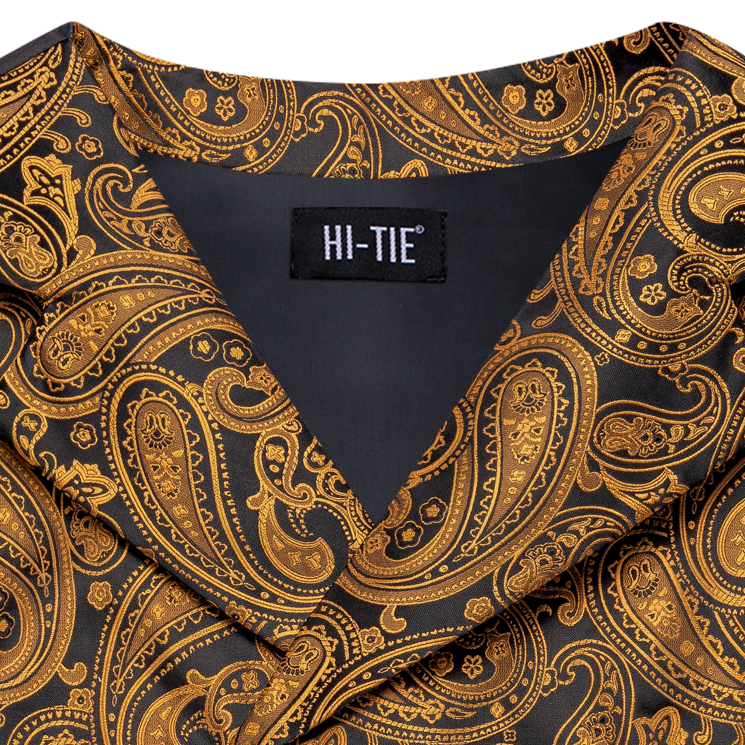 Luxury Silk Mens Vest Gold Black Classic Paisley Jacquard Waistcoat Jacket NeckTie Hanky Cufflinks for Men Business Party Hi-Tie