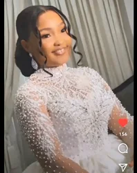 Customized 2025 New High Quality Luxury Women Dress For Wedding Party BallGown High Neck Long Sleeves Beaded Wedding Gown Bridal