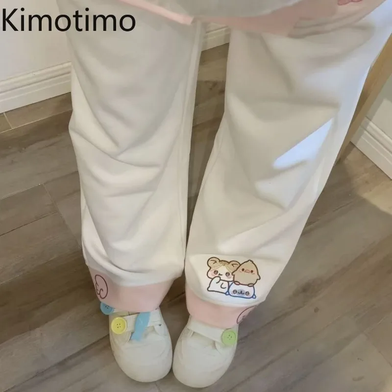 Kimotimo Japanese Cute Cat Embroidery Pants Women Autumn Winter Casual Straight Versatile Trousers Sweet Students Y2k Streetwear