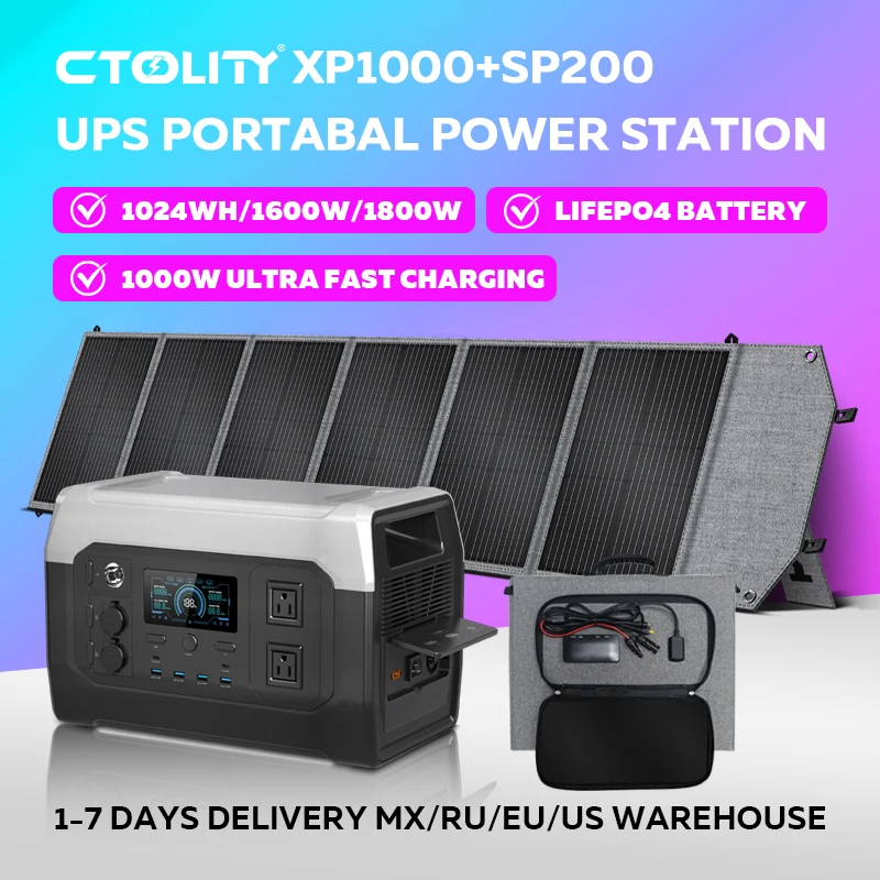 

CTOLITY 1024Wh LifePo4 Batteries 1800W Portable Power Station With 200W Solar Panel Solar Power Set Large Capacity Battery 2025