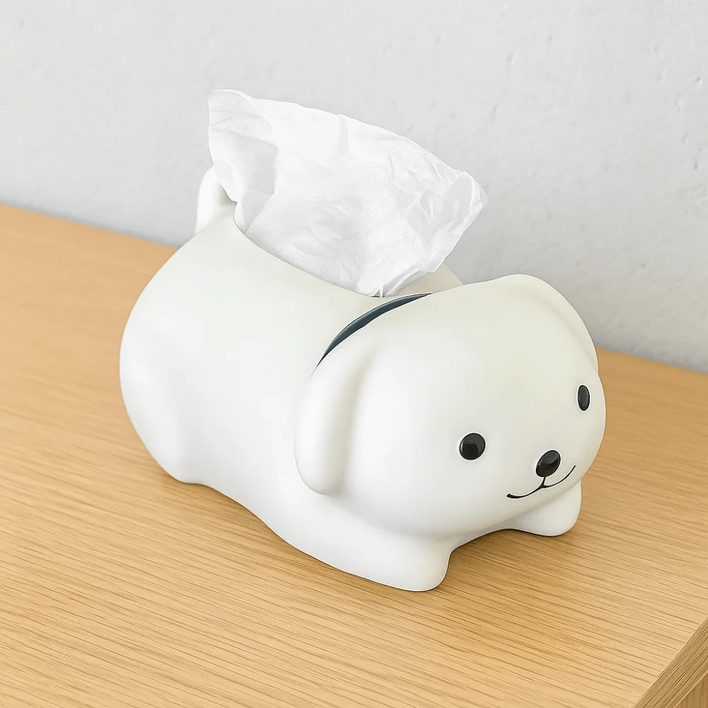 Anti Drop Weißer Hund Taschentuchbox Ornament Dekorativer Sammlerstück Kleiner Hund Taschentuch Aufbewahrungsbox Figur Modell Tier