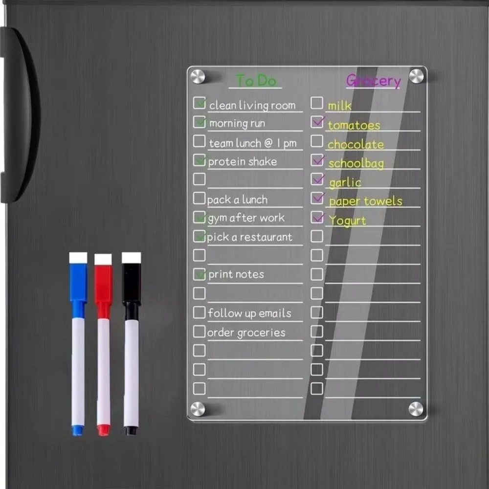 Reusable Fridge Weekly Calendar Transparent Multifunctional Magnetic Acrylic Weekly Planner with 3/8 Markers Frameless
