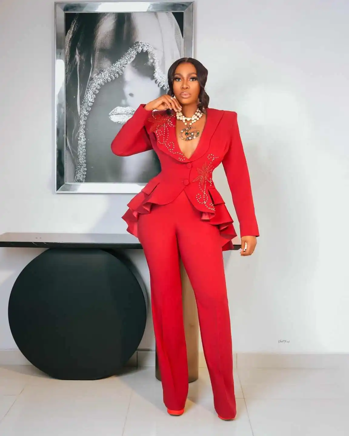 Designer Moeder Van De Bruid Broek Past Parels Kralen Plooien Avondfeest Vrouwen Smoking Voor Bruiloft Banket 2-delig