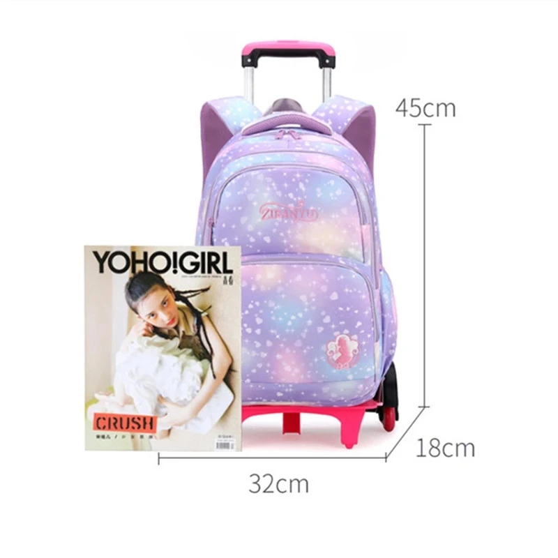 Detachable Trolley School Bags for Kids Girls Children Waterproof Orthopedic School Backpacks with Wheels Elementary School bag