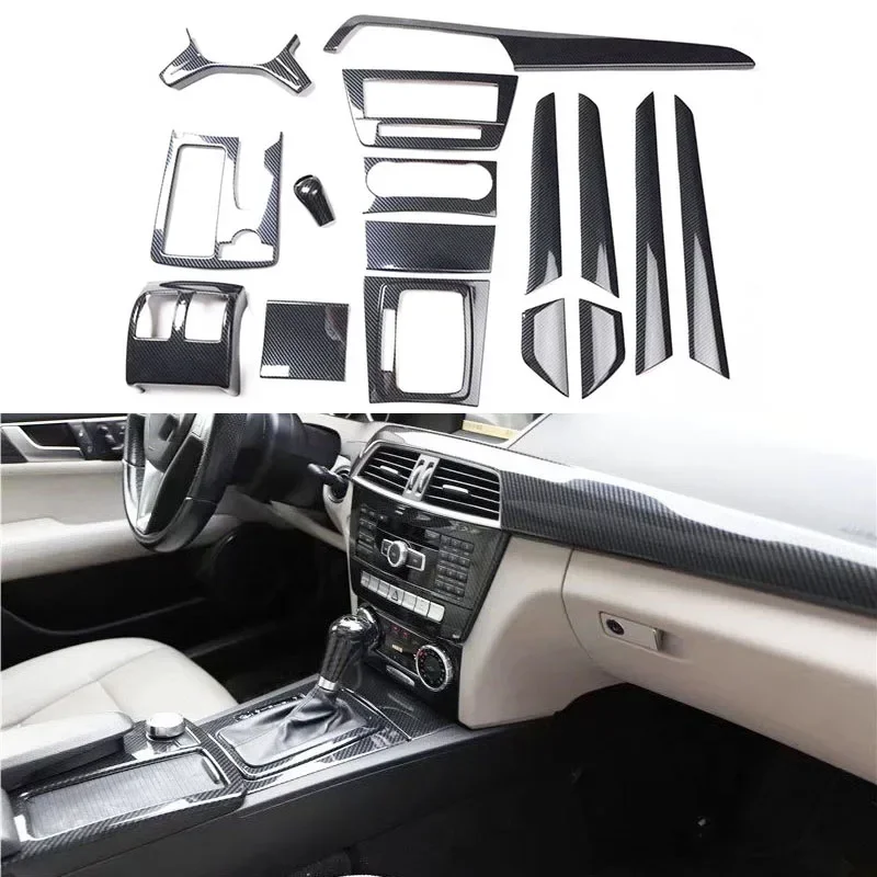 

Для Mercedes Benz C Class W204 C180 C200 2007-2013, карбоновая полоса для двери, отделочная крышка, центральное управление, отделочная наклейка