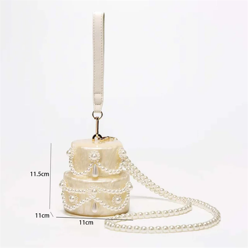 

Women Acrylic Egg Shaped Clutch Evening Bag, Cute Pearl Beaded Purse,Luxury Designer Chic Shoulder Handbag for Wedding Party Bag