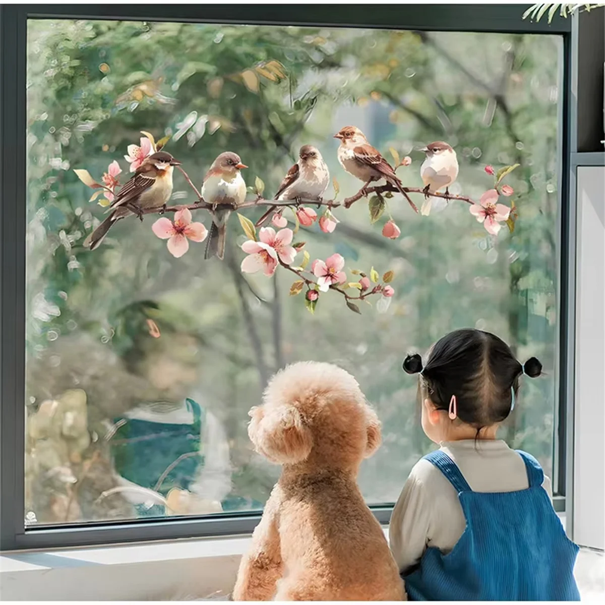 Y31A 60x25 سنتيمتر فروع الزهور الطيور بولي كلوريد الفينيل ملصقات نافذة الزجاج ذاتية اللصق الجدار ملصق غرفة نوم المنزل غرفة المعيشة الديكور