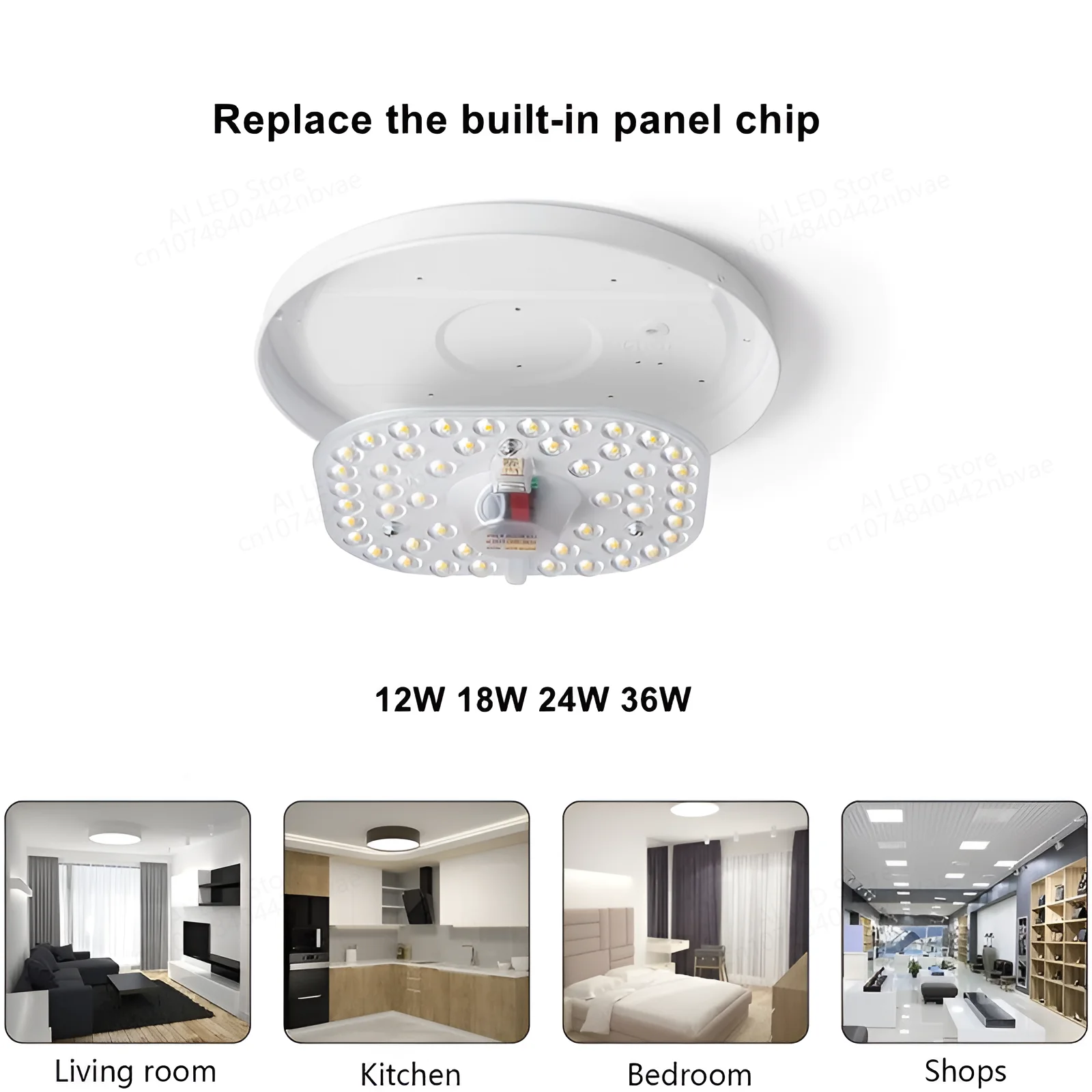 Round and Square LED Painel Circle Ring Light, Lâmpada de decoração do teto, Downlight, 12W, 18W, 24W, 36W, 50W, 60W, AC220V