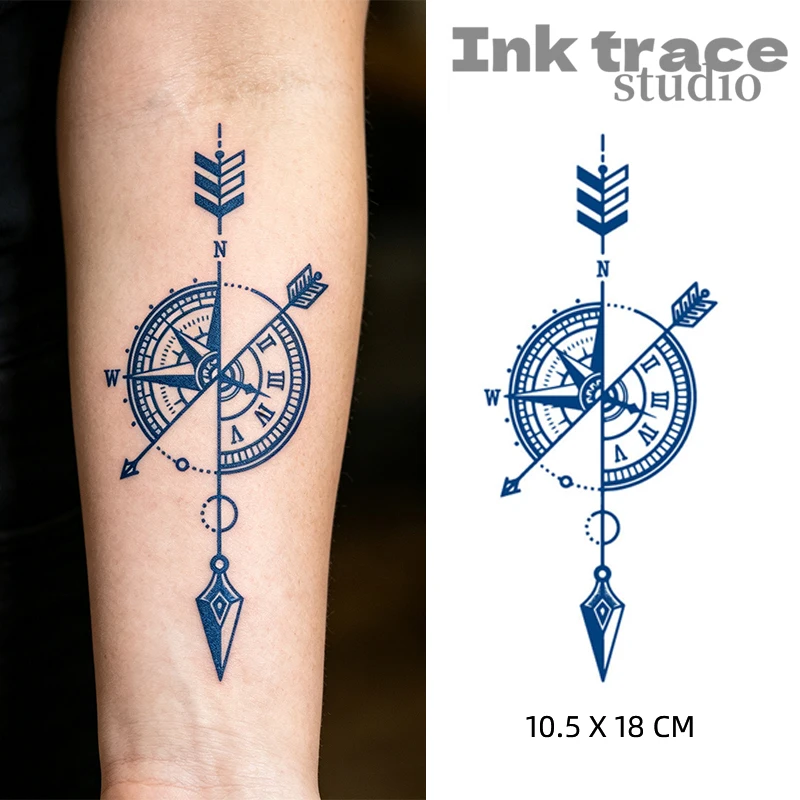 1/2PCS Semi-Permanent Long Lasting Waterproof Temporary Tattoo Sticker Compass Arrow Arm Flash Tatto Fake Tatoo for Man Women