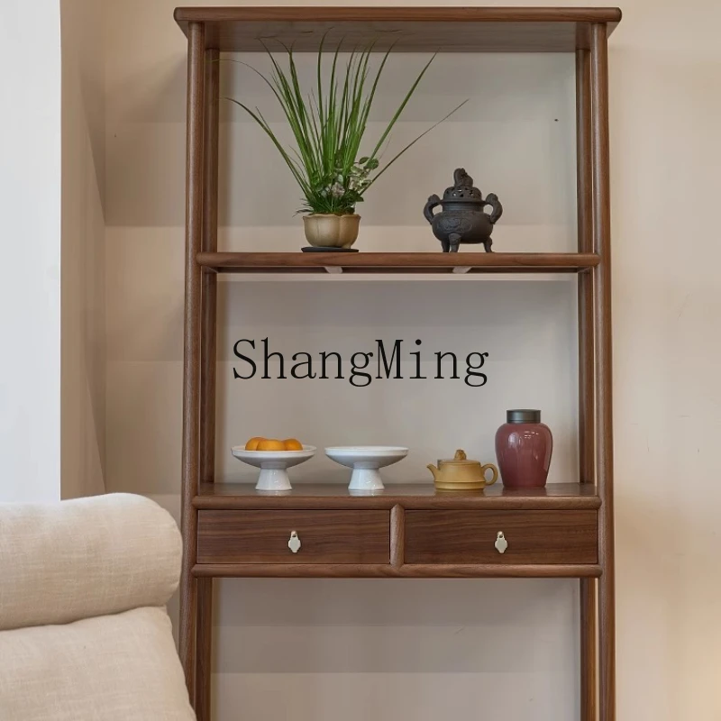 

LXY Home Modern Black Walnut Bookshelf Chinese Bogu Storage Rack