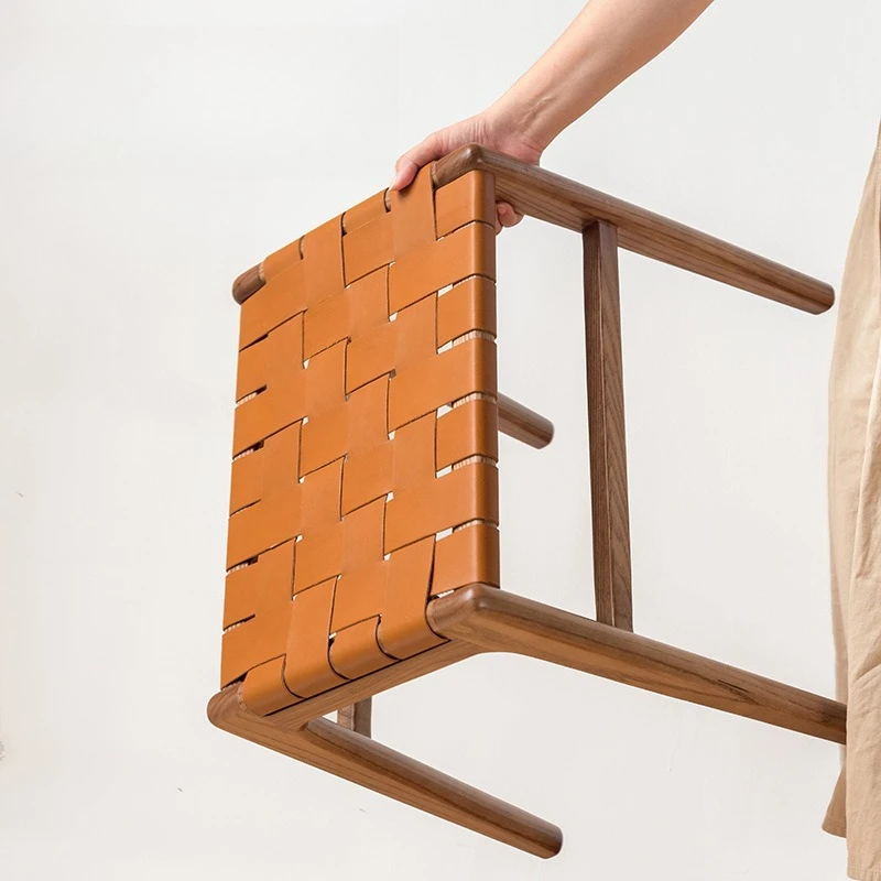 Woven living room tree Nordic stool pedal low stool change shoes saddle home door design leather designer