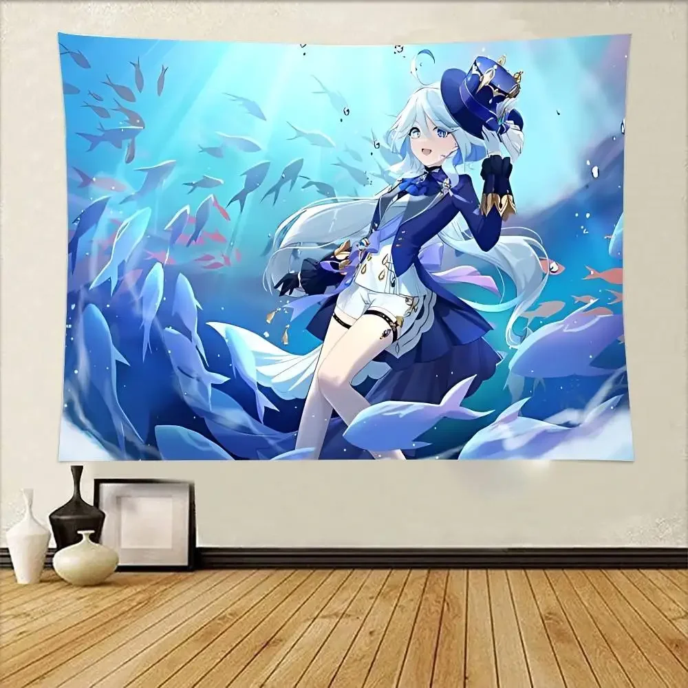 

D-Furina From T-Genshin Impact Tapestry Wall Hanging Tapestry Art Deco Blanket Curtain Hanging At Home Bedroom Living Room Decor