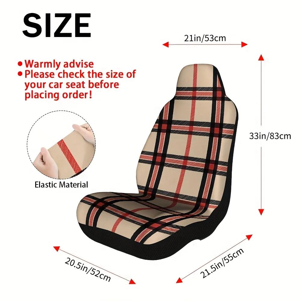 2pcs, Vintage Check Plaid Pattern Decorative Auto Seat Covers, Universal Fit For Cars SUVs Trucks, Adds Distinct Stylish Look An