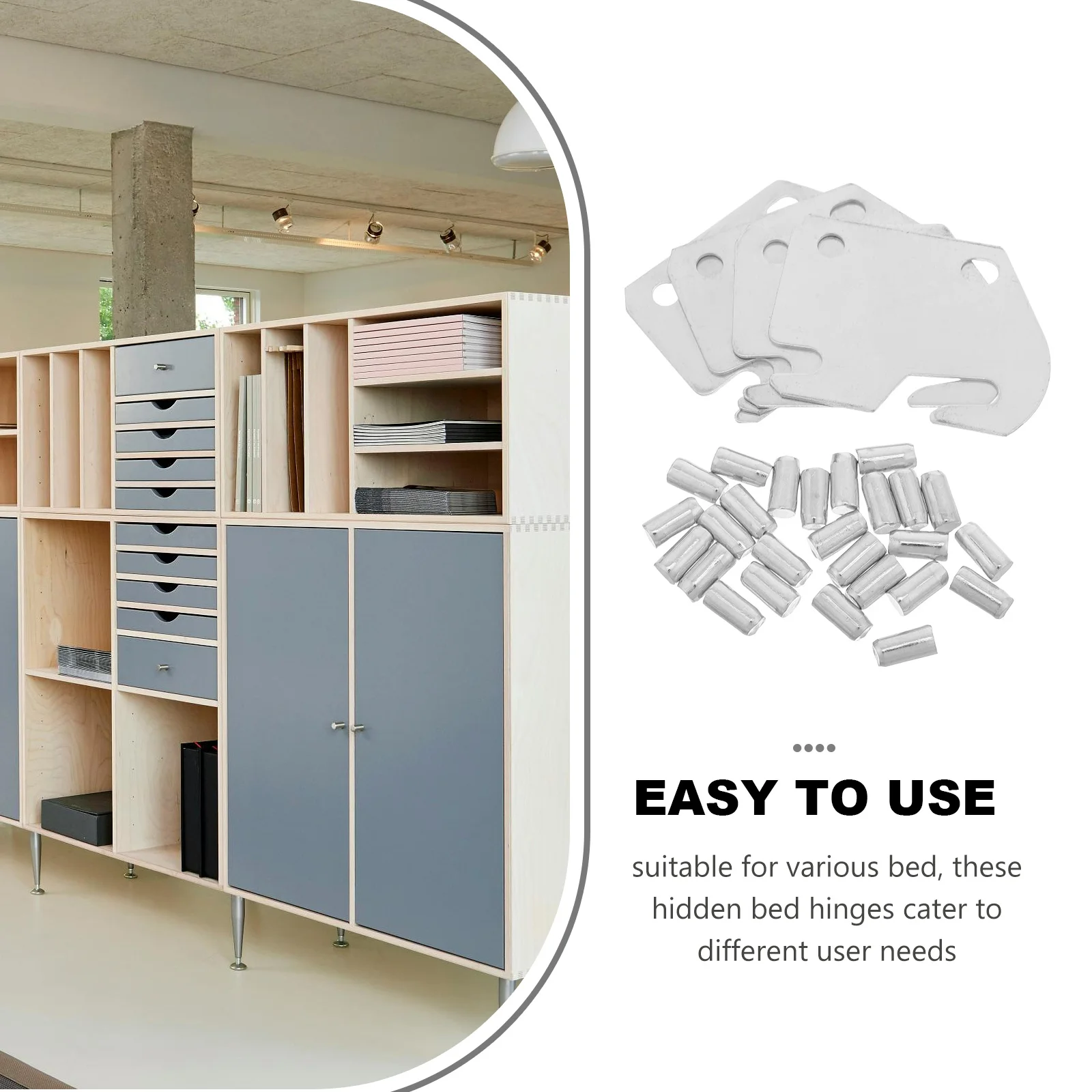

Hidden Bed Hinge Frame Hook Plates Rail Replacements Connector Headboard and Footboard Catch Accessories Silver Repair Parts