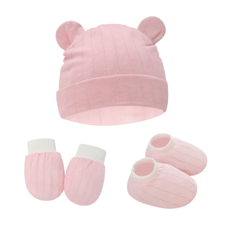 2-3pcs Spring and Autumn Baby Hat ear shape Bonnet Gloves Socks Set Newborn Hats Fall Casual Photography Props Nightcap Fashion