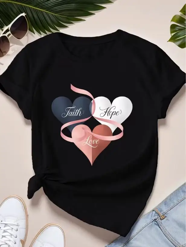 Summer T Shirts for Women 2027 Graphic Tees Y2k Vintage Christian Faith Hope Love Shirt Religious Inspirational Clothes Short Sleeve Crewneck Tops Casual Loose Female