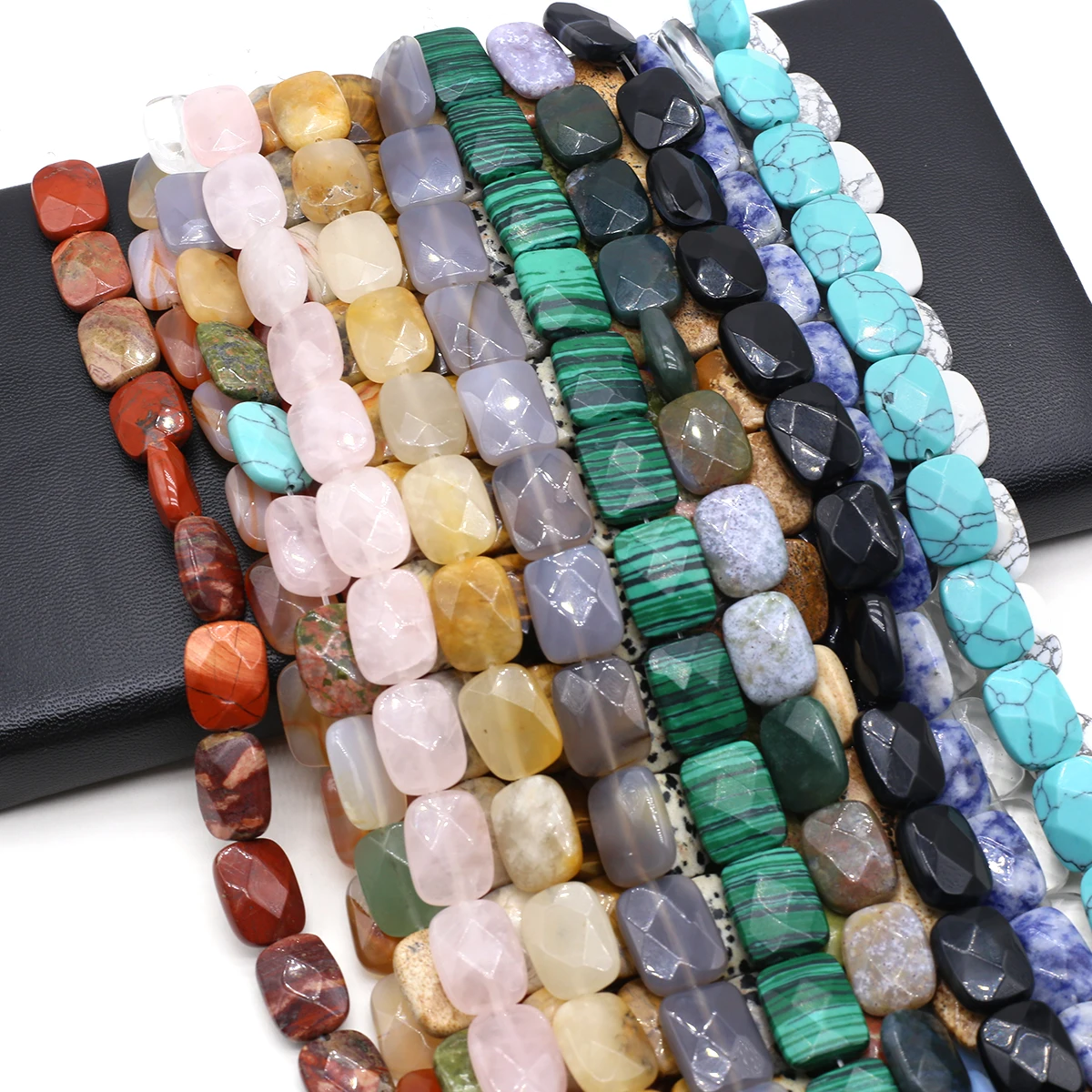 

Natural Stone Faceted Beads Rectangle Natural India Agate Turquoise Loose Spacer Beaded for DIY Jewerly Necklace Bracelet