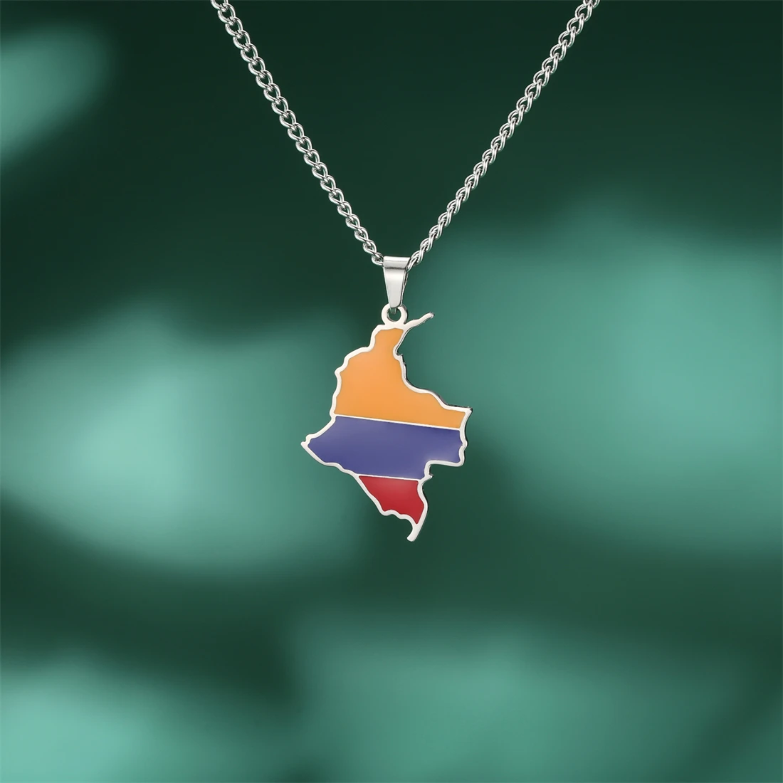 EUEAVAN Enamel Colombia Map Necklace Women Men Stainless Steel Trendy Colombiana Flag Pendant Chains Ethnic Jewelry Gifts