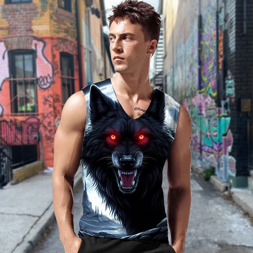 Men's Bottom Shirt 3D Printed Animal Pattern Outdoor Street Sleeveless Printed T-Shirt Athletic Casual Oversized Vest V-Neck