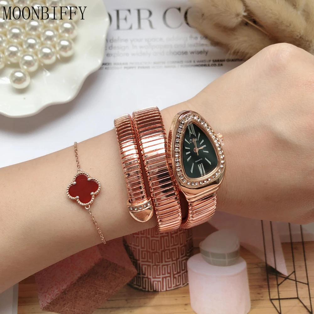 Unique Snake Shaped Watches for Women with Rhinestone Fashion Luxury Brand Ladies Watch Diamond Snake Bracelet Wrist Watch Girl