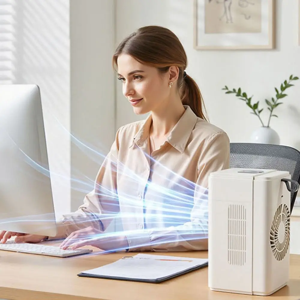 Digital Display Desktop Humidifying Fan Intelligent Timing Safety Lock Mini Air Cooler 2-Speed Adjustment Quiet Operation