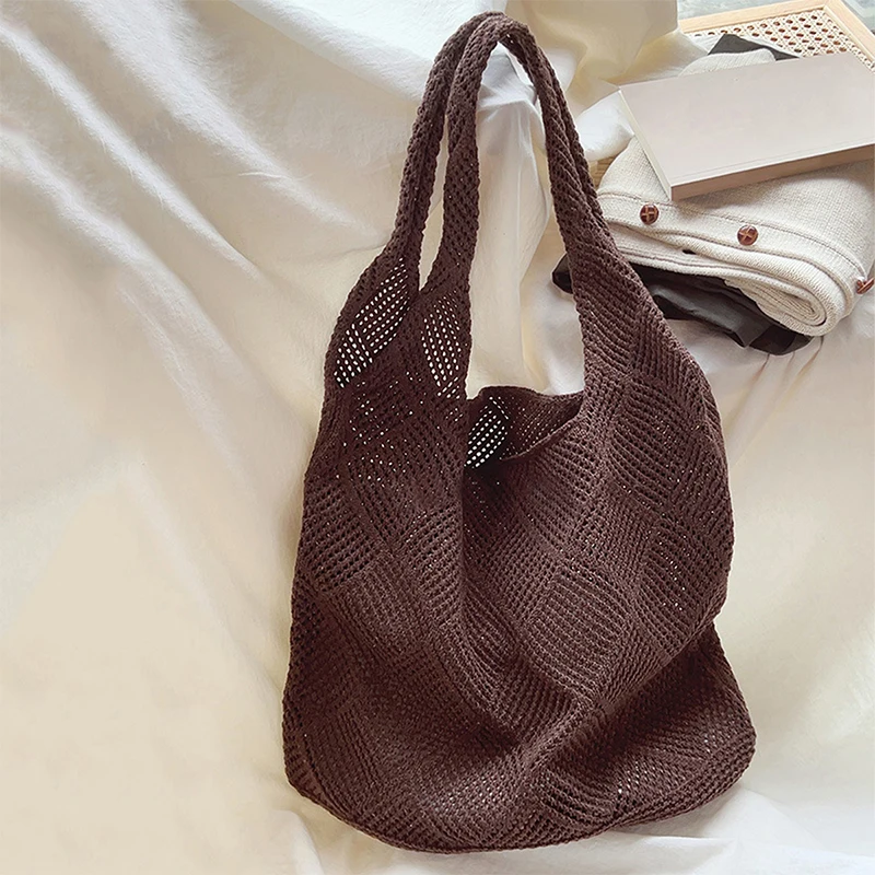 Neue Trend frauen Tasche Häkeln Handtasche Retro Gestrickte Einfarbig Hohl Top-griff Einkaufstasche Reise Shopper Schulter tasche – Detail 8