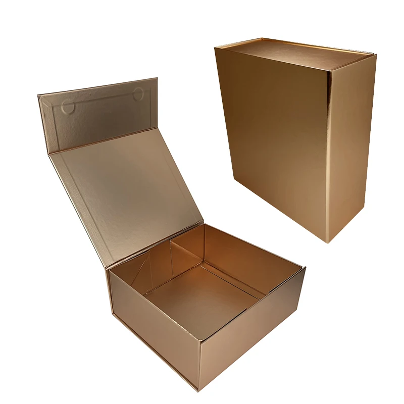 Custom , Hot selling luxury gift wrapping hamper box gold color screen printing OEM folding gift box for packaging