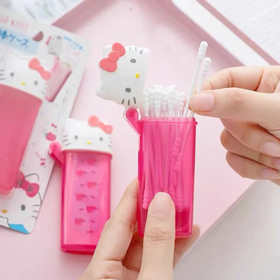 Sanrio Hello Kitty My Melody Portable Band Aid Storage Box Girl Lipstick Touch Up Cotton Swab Cute Cartoon Mini Storage Box