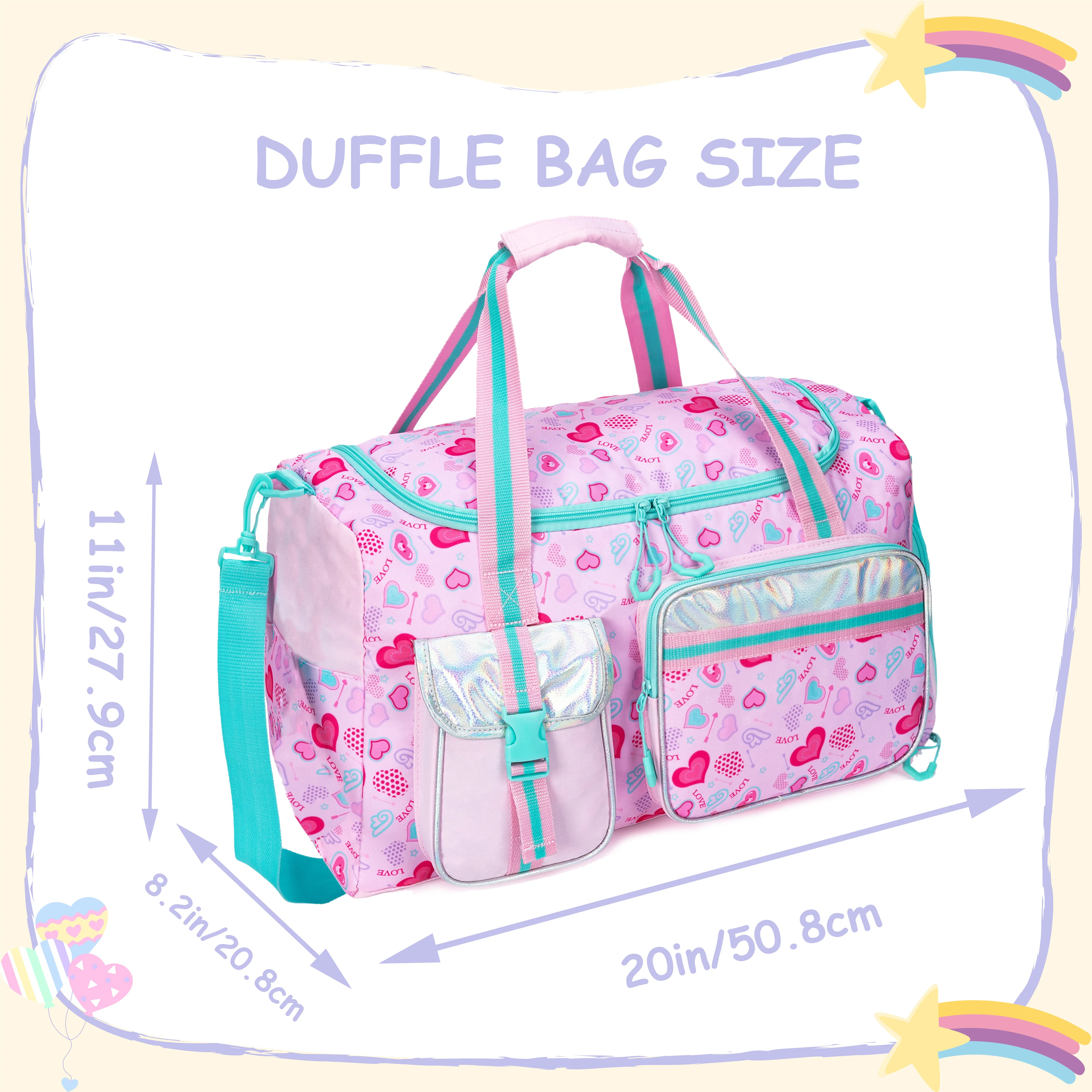 Duffle Bag for Girls Kids Gym Bag Women Workout Sports Travel Bag Weekender Overnight Bag with Shoe Compartment and Wet Pocket