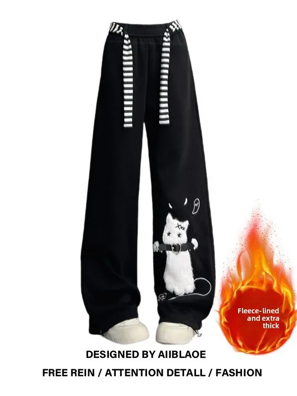 

Bla Print plus Size Sweatpants Women's Casual Autumn Winter Loose Wide Leg Sports Pants Slimming High Waist Trousers