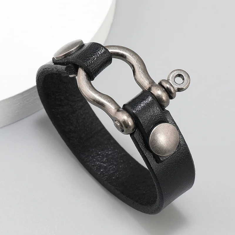 Punk Vintage Men Genuine Leather Bracelets Wide Black Brown Cuff Wrap Bracelet Bangles for Women Men Jewelry Gifts