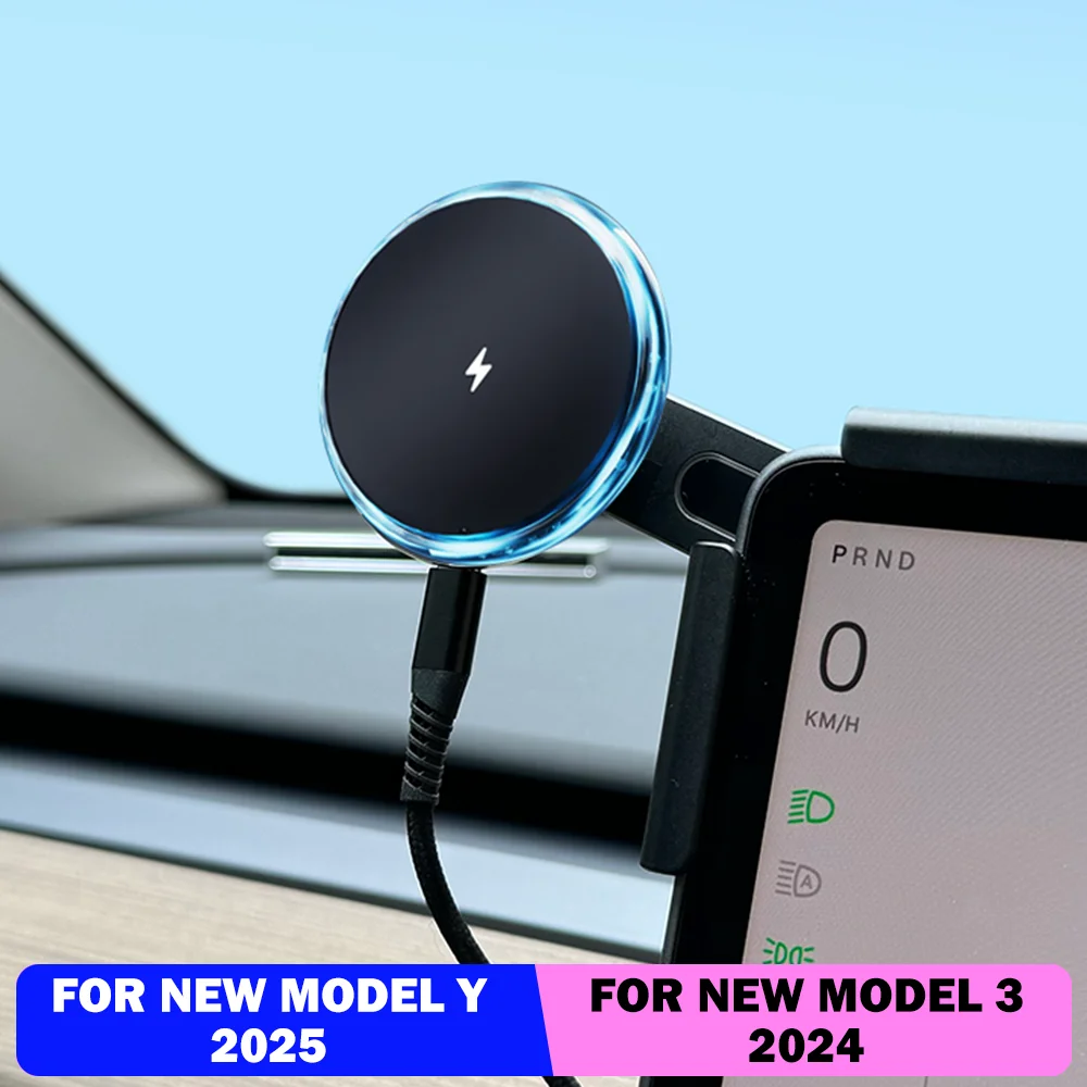 

Blue Light Ring Magsafe Magnetic Wireless Charger Phone Holder Screen Mount For Tesla Model Y 3 S X 2020-2025 Juniper Launch