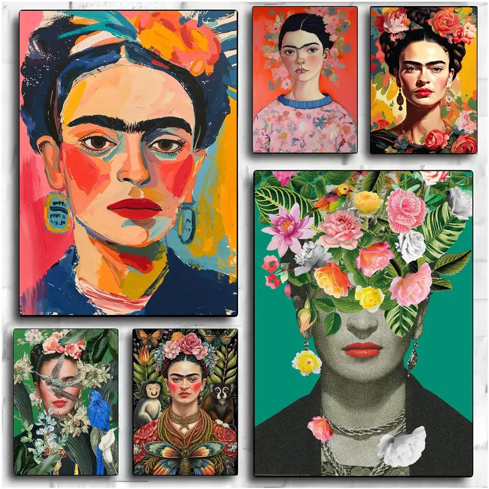 F-K-Kahlos Woman Flowers Art Poster HD art sticky wall waterproof home living room bedroom aesthetic decoration