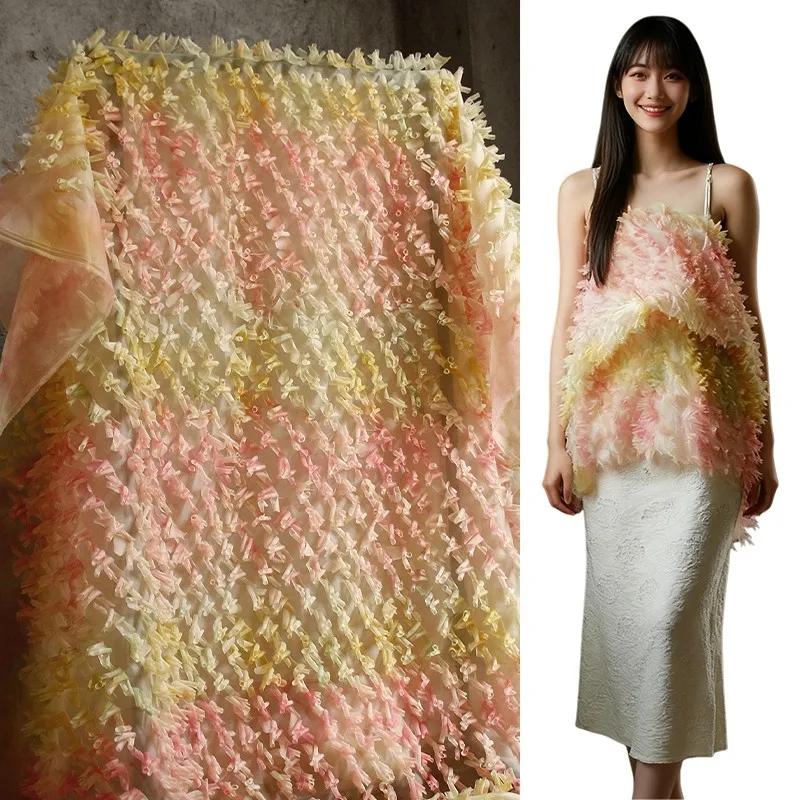 

Gradient Fabric Three-Dimensional Rolled Edge Texture Fabric DIY Dress Clothing Cushion Material Wedding Sewing Costume Supplies