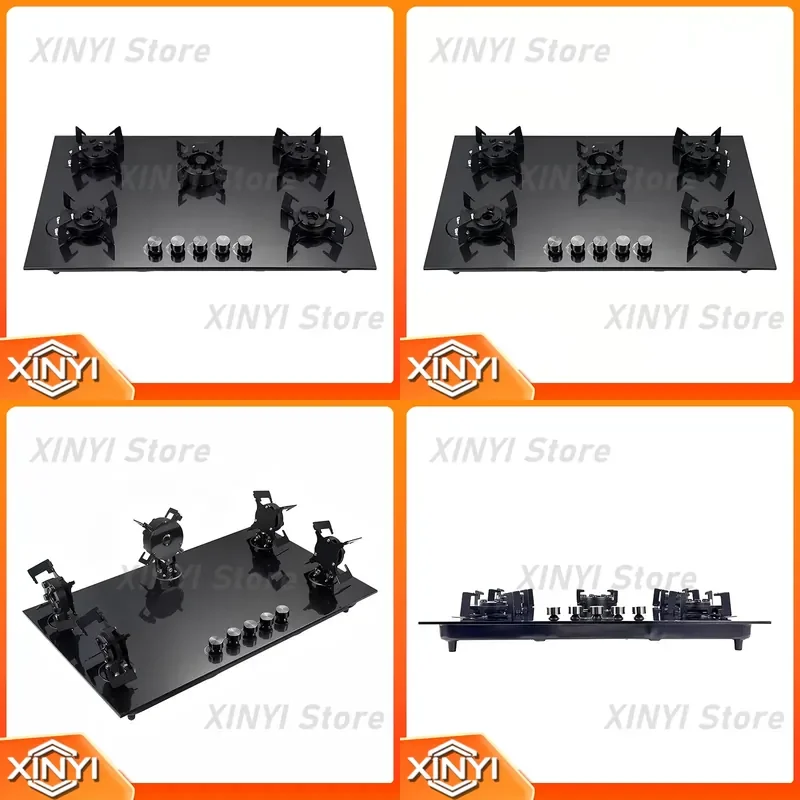for 5 Burner Gas Stove Hob Five Burner Glass Top Gas Cooktop with Tempered Glass Surface Kitchen Appliance