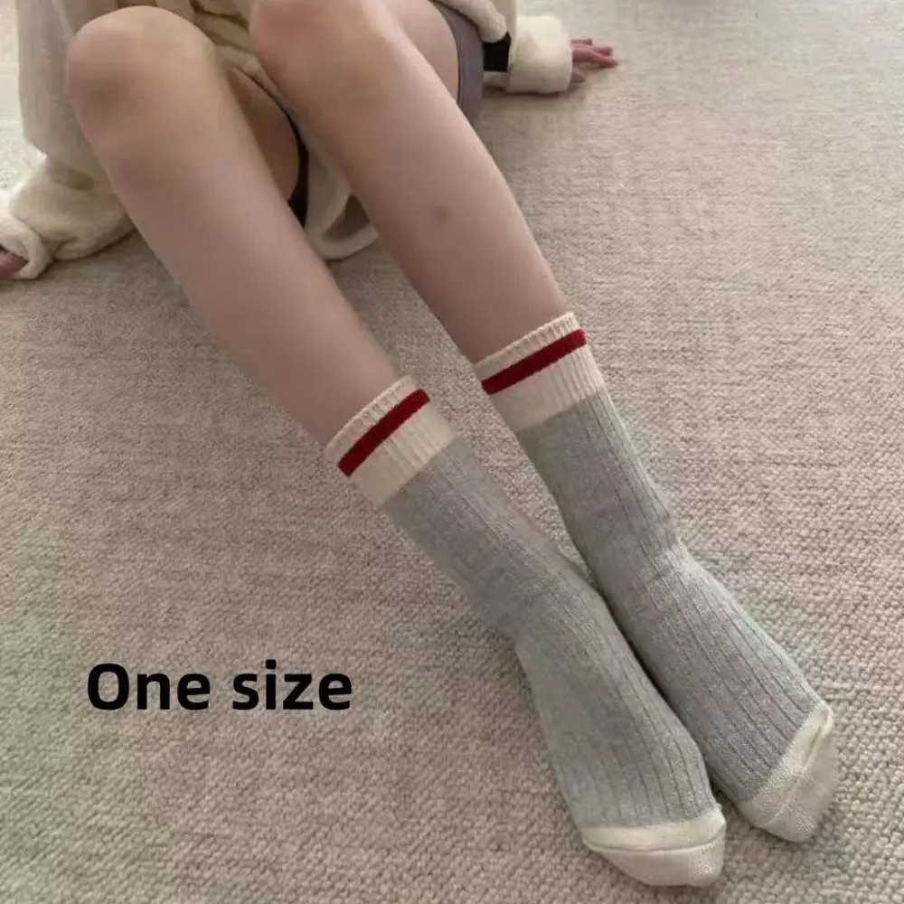 الرجعية القطن الخالص الأوسط أنبوب الجوارب سميكة الدفء الشتاء الجوارب سميكة إبرة جوارب مخططة هدية #6
