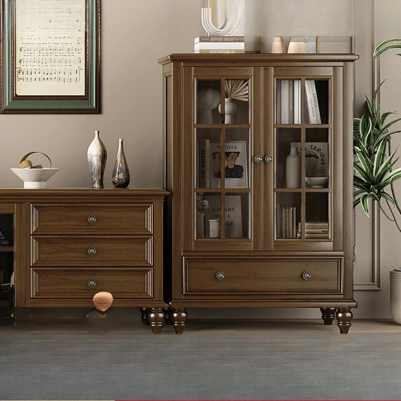 

American all solid wood double door side cabinet living room locker