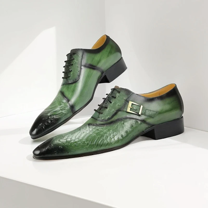 

Monk Shoes Men Calfskin Leather Slip-Ons Dress Shoes Pointed Toe Buckle Straps Men Business Wedding Shoes Handmade