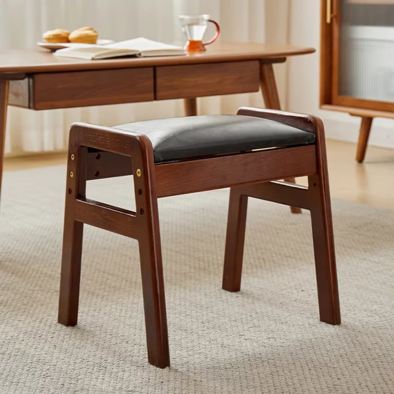 

Solid Wood Upholstered Stool Padded Vanity Bench Low Footrest Ottoman Soft Cushion Stool Adjustable Shoe Changing Stool