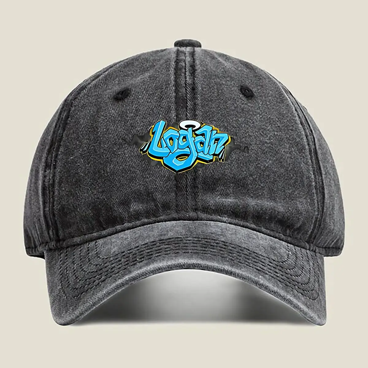 

Logob - Bold, Text, Blue, Graffiti - Themed Design Washed Baseball Cap