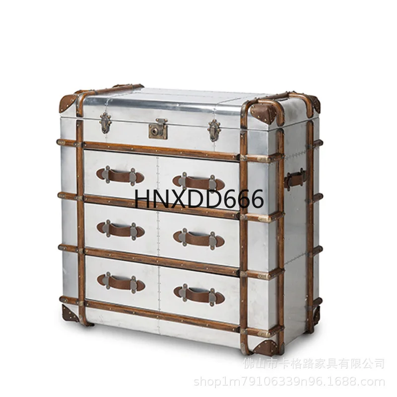 

American industrial style chest, living room, bedroom, storage cabinet, retro aluminum leather creative bar cabinet, cafe, side