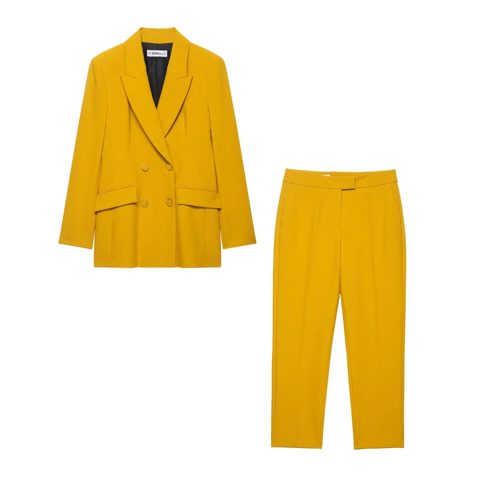 

Autumn Yellow Woman Suit Double Breasted Elegant Straight Blazer+Straight Long Pants Fashion 2025 Office Lady Female Set